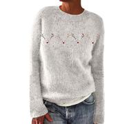 Casual Pullover Jumpers 2025 Christmas Tops Winter Women's Vintage Art Print Knit Crew Neck Pullover Sweater Wool Jumpers for Women UK (Silver, L)