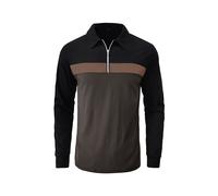 Casual Quarter Zip Turn Down Collar Long Sleeve Polo Shirt H&O Direct Brown M