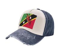 Casual Retro Snapback Hat, Distressed Washed Denim Cap with St. Kitts and Nevis Flag Design, 100% Cotton Unisex Adjustable for Effortless Daily Style 5 One Size
