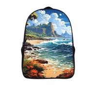 casual rucksack 3d prints coastal scene laptop daypack cool castle two compartment ergonomics bag with side mesh pouch-16inch,firm travel backpack camping trips hiking