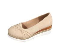 Casual Sandals with Block Heel and Bow on the Upper - Comfortable Elegant Slippers for Summer, beige, 9 UK