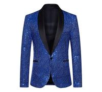 Casual Sequin Blazer for Men Classic Peak Lapel Disco Prom Suit Sparkly Show Glitter Sports Coats, Blue, M