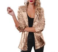 Casual Sequins Blazer for Women Long Sleeve Outerwear for Rave Party and Autumn Events (S Gold)