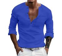 Casual Shirt Men's Short Sleeve Regular Fit Henley Shirt Men's Long Sleeve Minimalist Plain Vests with Buttons Men's Shirt Quick-Drying Breathable Business Shirt Lightweight Comfortable, blue, M