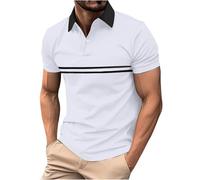 Casual Shirts for Men UK Clearance, Stripe T Shirt Button Up T-Shirts Short Sleeve Tee Turndown Collar Tshirts Summer Regular Fit Blouse Comfortable Breathable Tops Outdoors Office Work Daily Clothes