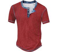 Casual Shirts for Men UK Short Sleeve Classic Buttons Distressed Vintage Waffle Plaid Summer Casual Henley Shirt Stylish Slim Fit Comfy Daily Sport Running Tshirt Lightweight Breathable T Shirts