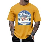 Casual Shirts for Men UK Summer Graphic Printed Round Neck T Shirt Short Sleeve Beachwear Long Tee Tops Workout Athletic Fit Sports T-Shirts (Yellow-a, XXXXL)
