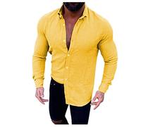 Casual Shirts Long-Sleeved Men - Dress Shirts Solid Shirt Button Down Shirt Beach Shirts Tops Lightweight Walking Hiking Shirt Slim Fit Outdoor Shirts Tops Holiday Shirt Everyday Wear Yellow