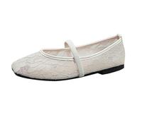 Casual Shoes for Women Elegant Casual Embroidered Mesh Breathable Flat Sandals with Satin T Strap Design for Everyday Comfort and Lightweight Everyday Wear White