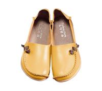 Casual Shoes Women's Leather Loafer Women's Summer Single Shoes Elegant Work Shoes PU Leather Slip On Work Shoes Bean Shoes Low Shoes Large Sizes Summer Shoes Comfortable Boat Shoes, yellow, 8.5 UK