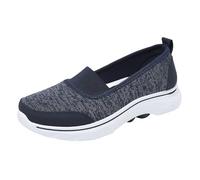 Casual shoes, women's mesh, shoes, women's fabric shoes, lightweight, plain non-slip platform, slip-on, comfortable, soft sole, casual, breathable walking shoes, trainers, blue, 6 UK