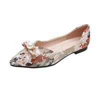 Casual shoes, women's trainers, women's flat shoes, spring and autumn style, lightweight lace, flat mouth, softer, bottom bow, single shoes, pendulum boat shoes, large size, beige, 6 UK