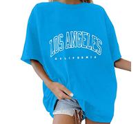 Casual Short Sleeve T Shirt Los Angeles Tee Crewneck Tops Women's New Wide Ancient Trend Text Style T Shirt Plain Cotton Half Sleeve Summer Work Tops for Women