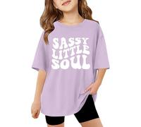 Casual Short Sleeve T Shirts for Boys Girls Kids 2025 Letter Gym Summer Loose Tops Trendy Graphic Tee Shirts Loose Fit Cute Tourist Costume Tshirt Tees Shirts for Girls Boys Kids Light Purple