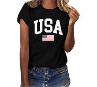 Casual Short Sleeve T Shirts Womens Tops Basic Tee USA Flag Tee Shirt for Women Casual Short Sleeve American Proud T Shirt Tops Womens Long Sleeves Wine (Black, L)