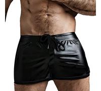 Casual Shorts for Men with Pockets Leather Shorts High Waisted Faux Leather Drawstring Casual Short Regular Fit Comfy Summer Lightweight Lounge Short Lounge Outdoor Men's Pants Black