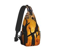 Casual Shoulder Bag Mens Sling Chest Pack Durable Small Backpack for Work and Leisure, Boys Playing Basketball at Sunset