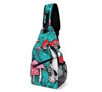 Casual Shoulder Crossbody Bag Green Leaves Trippy Mushroom Eye Skull Shoulder Bags Lightweight,Unisex Sling Backpack for Camping Running Men