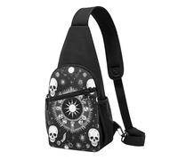 Casual Shoulder Crossbody Bag Halloween Goth Gothic Crow Skull Sun Moon Tattoos Sling Backpack Lightweight Shoulder Chest Bags for Running Women Travel