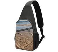Casual Shoulder Crossbody Bag Heart Shape on The Beach Rucksack Lightweight,Multipurpose Chest Backpack for Hiking Men Women