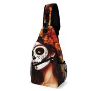 Casual Shoulder Crossbody Bag Mexican Sugar Skull Flower Women Day Of The Dead Art Shoulder Bags Lightweight,Multipurpose Chest Backpack for Working Sports Hiking