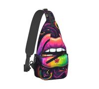 Casual Shoulder Crossbody Bag Trippy Rainbow Marijuanaweed Lip Cool Stoner Art Backpacks Lightweight Chest Pack for Women Sports Outdoor
