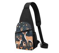 Casual Shoulder Crossbody Bag Wild Animals Deer Rabbit Magic Mushrooms Chest Backpack Lightweight Shoulder Bags for Sports Working Hiking