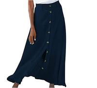 Casual Skirt for Women UK 2023 Solid Colour Skirt High Waist A-line Tunic Long Swing Pleated Bohemian Maxi Button Down Basic Plain Casual