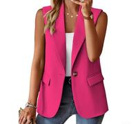 Casual Sleeveless Vest for Women with Button Closure and Pocket, Solid Color Polyester Fabric, Medium Elasticity, Designed for Summer Activities Like Yoga and Cycling (XXL Hot Pink)