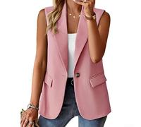 Casual Sleeveless Vest for Women with Button Closure and Pocket, Solid Color Polyester Fabric, Medium Elasticity, Designed for Summer Activities Like Yoga and Cycling (XXXL Pink)