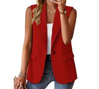 Casual Sleeveless Vest for Women with Button Closure and Pocket, Solid Color Polyester Fabric, Medium Elasticity, Designed for Summer Activities Like Yoga and Cycling (L Red)