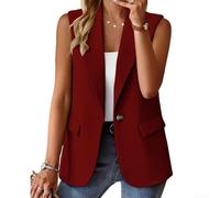 Casual Sleeveless Vest for Women with Button Closure and Pocket, Solid Color Polyester Fabric, Medium Elasticity, Designed for Summer Activities Like Yoga and Cycling (S Wine)