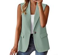 Casual Sleeveless Vest for Women with Button Closure and Pocket, Solid Color Polyester Fabric, Medium Elasticity, Designed for Summer Activities Like Yoga and Cycling (M Light green)