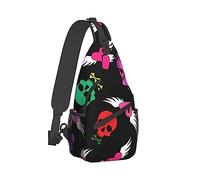 Casual Sling Backpack for Women Chest Shoulder Crossbody Backpack, Gym Funny Sack, Compatible with Colorful Funny Cartoon Skulls Love Hearts Satchel Travel Bag Outdoor Hiking Daypack