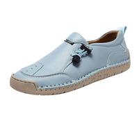 Casual Slip On Loafers for Men Women Soft Faux Leather Driving Flats with Elastic Laces Everyday Footwear Sky Blue