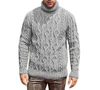 Casual Soft Jacquard Sweatshirt with High Neck Solid Color Fashion Men's Autumn Winter Christmas Sweater 12 Years, Gy1, M