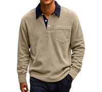 Casual Soft Touch Men's Polo Shirt Regular Fit Pullover Top for Daily Workwear and Vintage Fall Fashion Tees (Khaki,XXL)