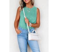 Casual Solid Tank Top with Pocket Detail- Turquoise Tanks Everyday The Label Turquoise L