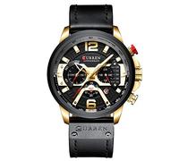 Casual Sport Watches for Men Blue Military Leather Wrist Watch Man Clock Fashion Chronograph Wristwatch (Gold Black)