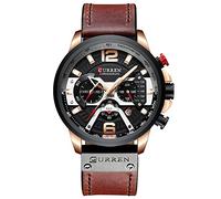 Casual Sport Watches for Men Blue Military Leather Wrist Watch Man Clock Fashion Chronograph Wristwatch (Rose Gold Black)