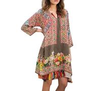 Casual Spring and Summer Dresses for Women, V-Neck, 3/4 Long Sleeve, Ruffle, Floral Pattern, Flowy Boho Mini Short Beach Dress, Black Maxi Dress