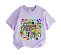 Casual Sprunki Children's t-Shirt, Short-Sleeved t-Shirt Tops for Boys and Girls Primary School Students,Purple,160cm