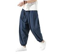 Casual Striped Harem Pants Men's Harajuku Turnip Pant Loose Cotton Linen Trousers Sweatpants