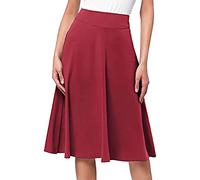 Casual Summer Dresses for Women A Line Flared Knee Length Skirt Maxi Dresses for Seniors (Red, L)
