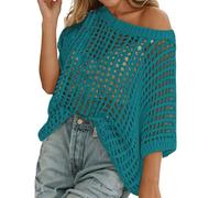 Casual Summer Knit Beach Cover Up Sweater Lightweight Oversized Baggy Pullover Tops Y2K Fishnet Casual Hollow Out Knit Pullover Ladies Sheer Shirts Swimsuit Beachwear for Holidays Beach and Party