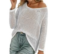 Casual Summer Knit Beach Cover Up Sweater Lightweight Oversized Baggy Pullover Tops Y2K Fishnet Casual Hollow Out Knit Pullover Ladies Sheer Shirts Swimsuit Beachwear for Holidays Beach and Party