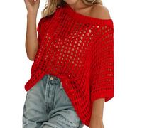 Casual Summer Knit Beach Cover Up Sweater Lightweight Oversized Baggy Pullover Tops Y2K Fishnet Casual Hollow Out Knit Pullover Ladies Sheer Shirts Swimsuit Beachwear for Holidays Beach and Party