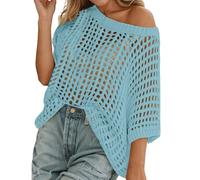 Casual Summer Knit Beach Cover Up Sweater Lightweight Oversized Baggy Pullover Tops Y2K Fishnet Casual Hollow Out Knit Pullover Ladies Sheer Shirts Swimsuit Beachwear for Holidays Beach and Party