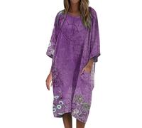 Casual Summer Maxi Dresses for Women UK T Shirt Dresses Midi Dress Cotton Linen Dresses Boat Neck Sundresses Long Sleeve Sundresses with Pockets Solid Sundress Large Size Comfy Summer Beachwear
