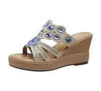 Casual Summer Sandals Women's High Heel Sandals Crystal Strap (Blue, 6)